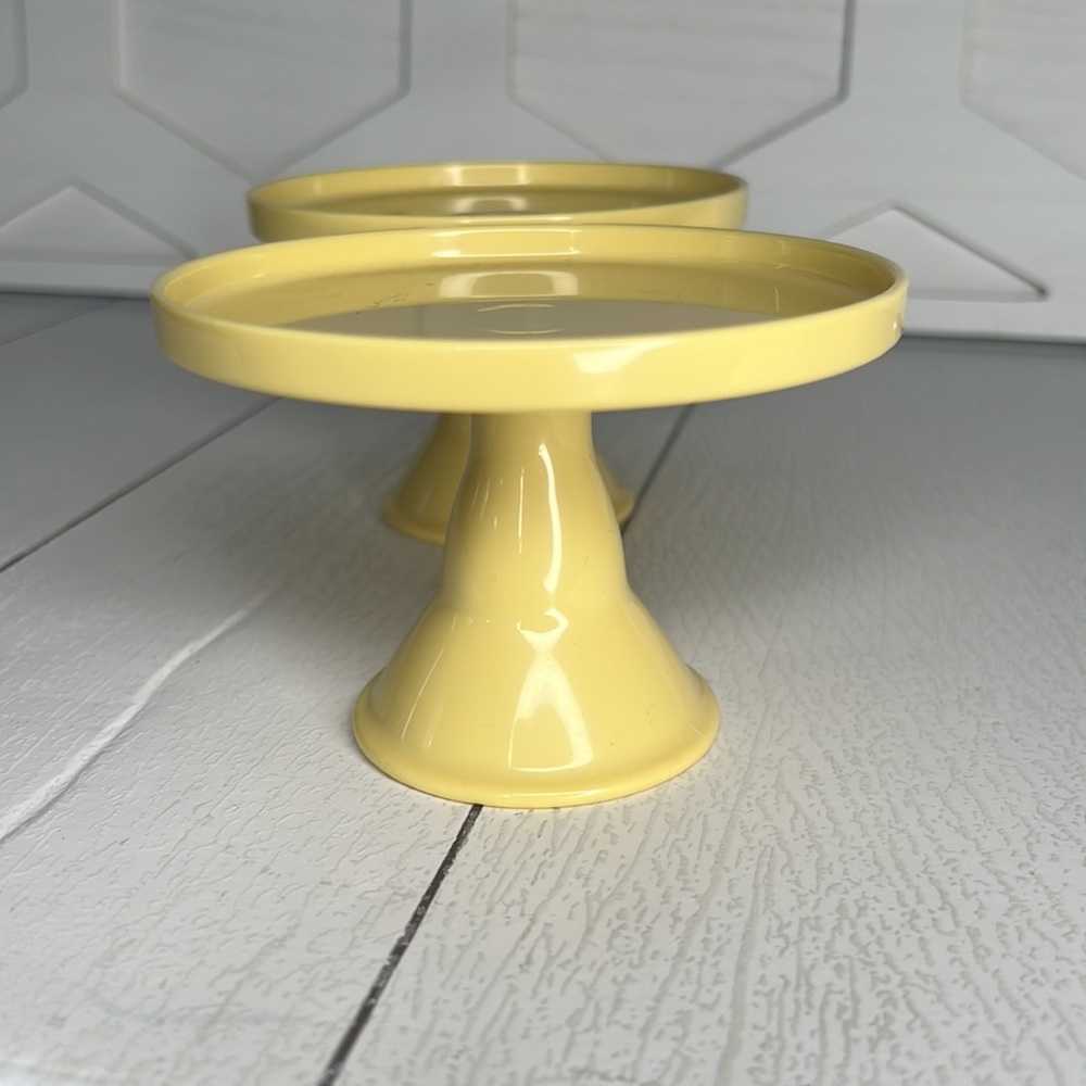 Matching Set of 2 Banana Yellow Risers Decorative Display Stands